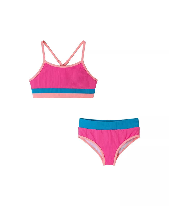 Детский купальный комплект для девочки с рельефной резинкой и цветными блоками Andy & Evan, розовый 
Детский купальный комплект для девочки с рельефной резинкой и цветными блоками Andy & Evan, розовый