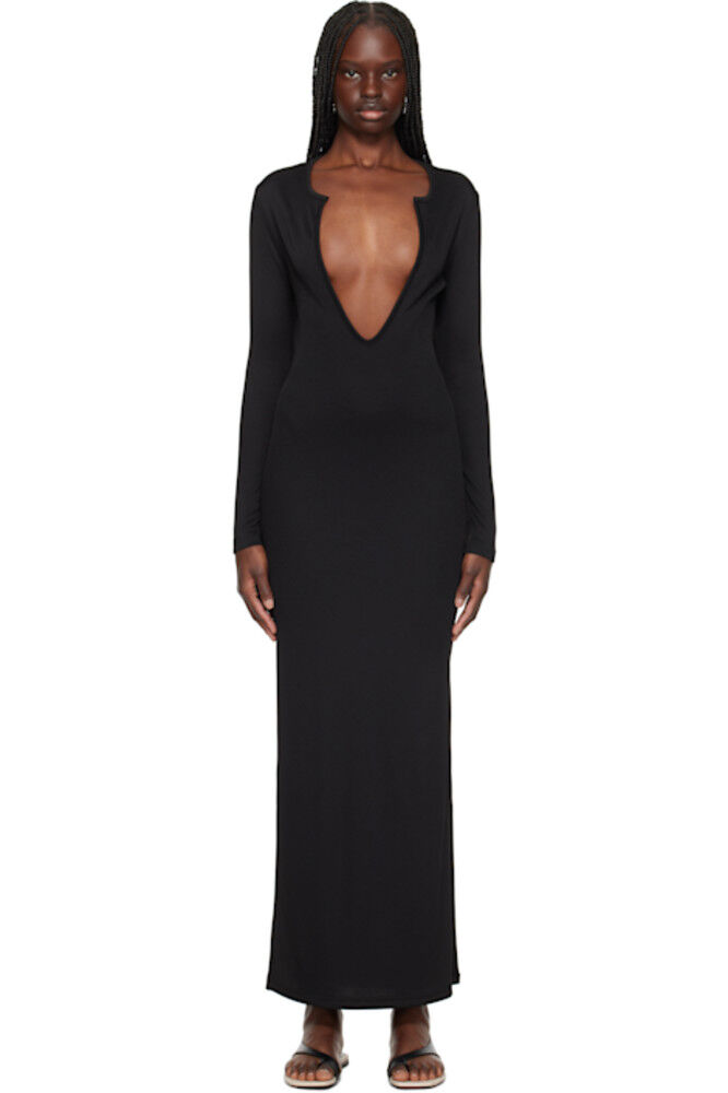 Черное платье макси с длинными рукавами и вогнутой резинкой Christopher Esber
Черное платье макси с длинными рукавами и вогнутой резинкой Christopher Esber