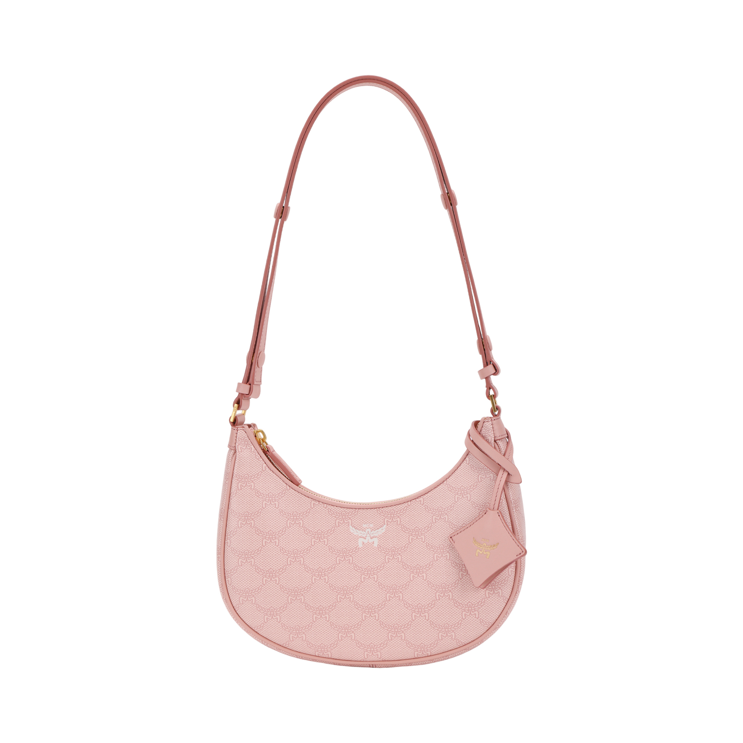 MCM Кожаная сумка-полумесяц из прорезиненной ткани Сумка-хобо Женская розовая наплечная сумка с бахромой