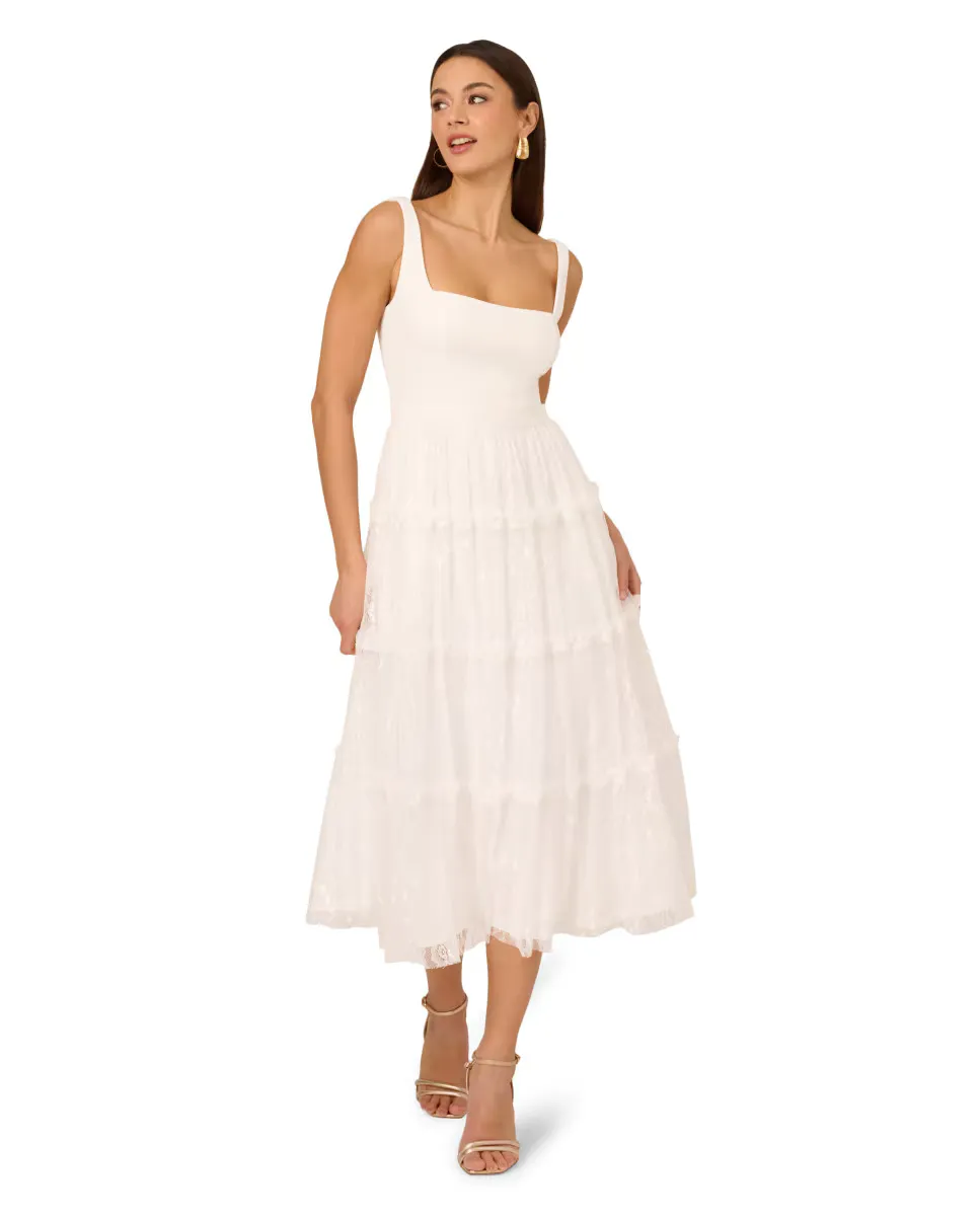 Миди-платье с тюлевой юбкой и бретелями Adrianna Papell, белый
Миди-платье с тюлевой юбкой и бретелями Adrianna Papell, белый