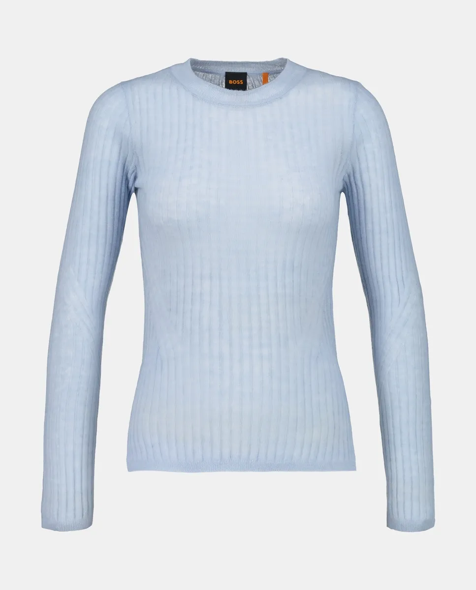 Ребристый свитер с круглым вырезом Hugo Boss, голубой
Ребристый свитер с круглым вырезом Hugo Boss, голубой