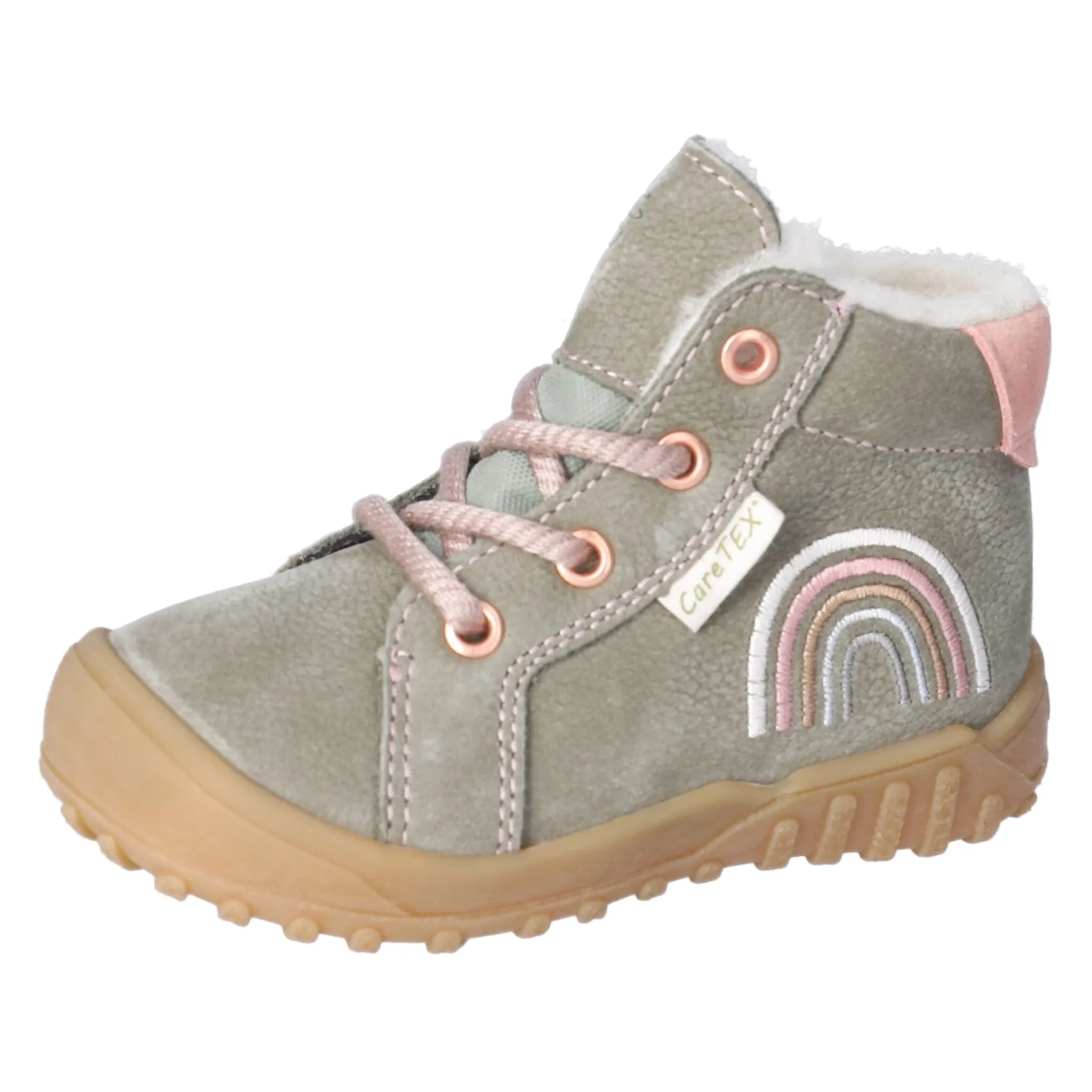 PEPINO by RICOSTA первая прогулочная обувь «Dusty WMS: широкая», детские сапожки, зимняя обувь, ботинки на шнуровке с утепленной натуральной шерстью, цвет eukalyptus-rosa