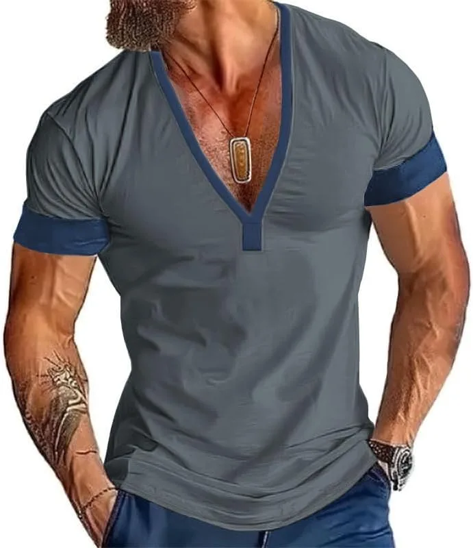 Мужская футболка с коротким рукавом и V-образным вырезом
Мужская футболка с коротким рукавом и V-образным вырезом