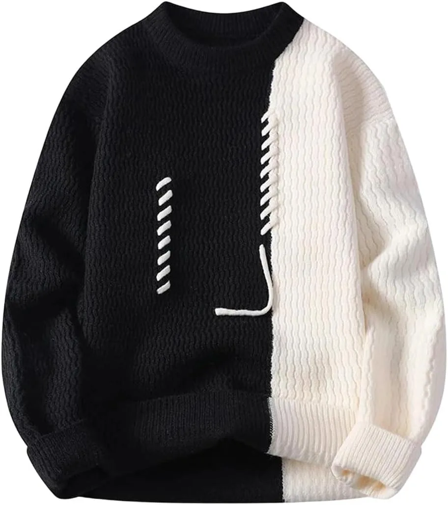 Мужской свитер с контрастным пэчворком, теплый, о-шейк
Мужской свитер с контрастным пэчворком, теплый, о-шейк