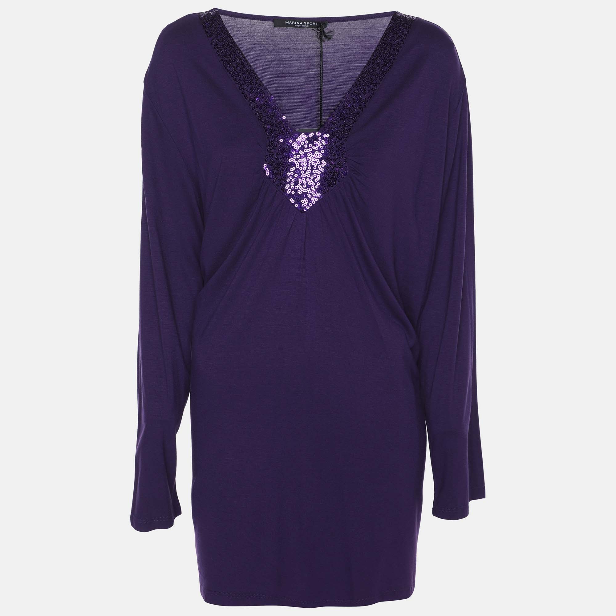 Топ Marina Sport By Marina Rinaldi из фиолетового трикотажа с V-образным вырезом и пайетками
Топ Marina Sport By Marina Rinaldi из фиолетового трикотажа с V-образным вырезом и пайетками