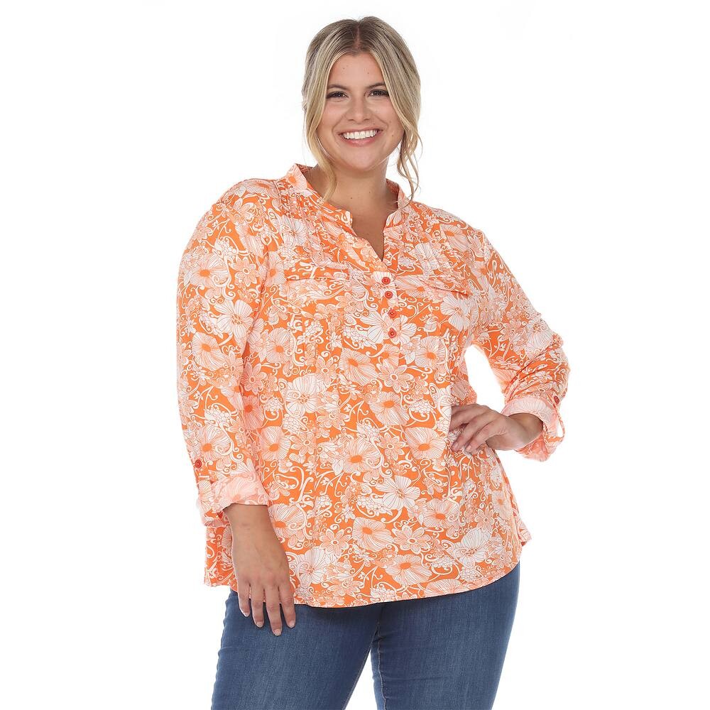 Ps Плиссированная блузка с длинными рукавами и цветочным принтом WM Fashion, оранжевый