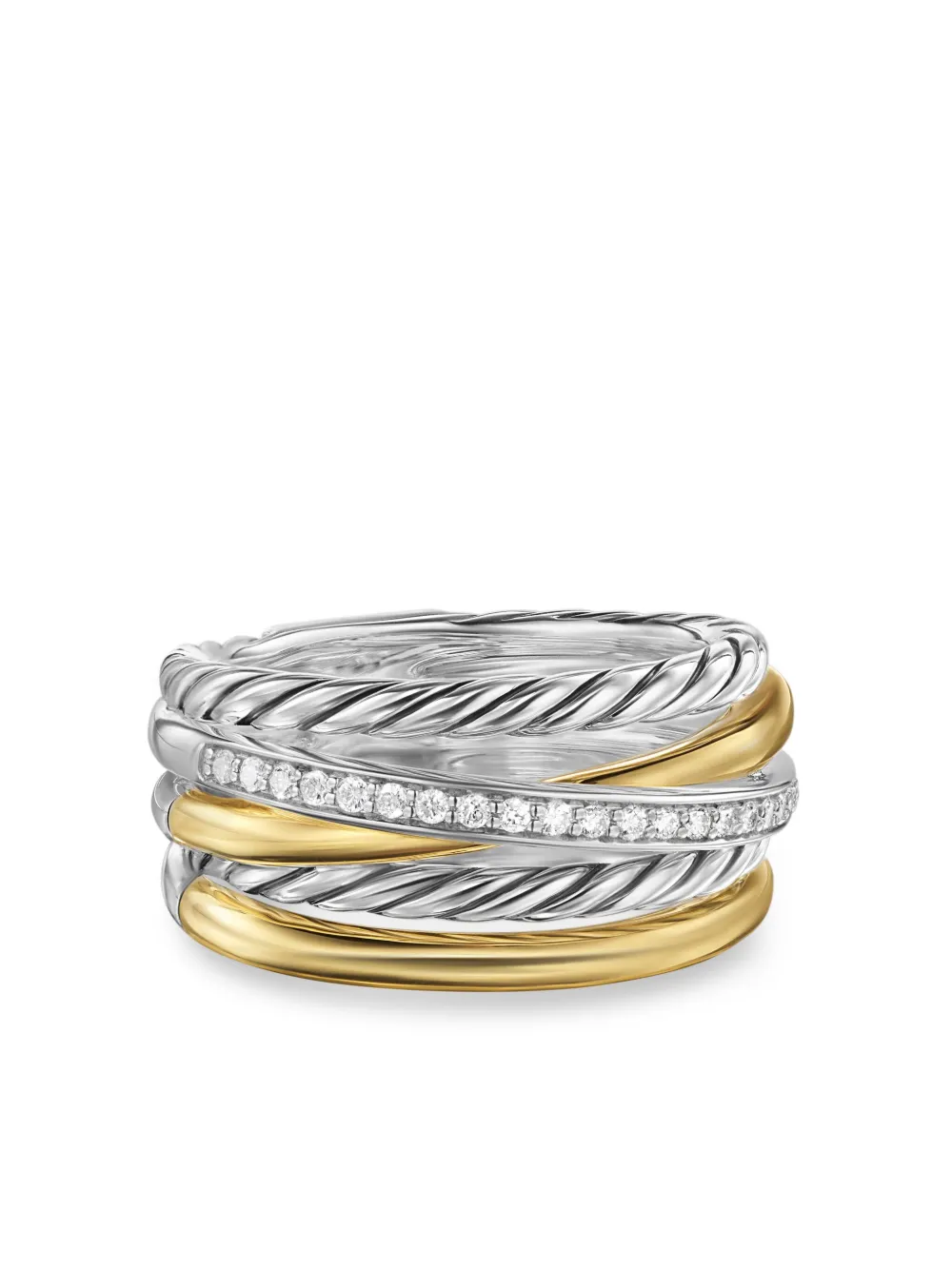 Кольцо Crossover Five Row из желтого золота с бриллиантами (11 мм) David Yurman, серебяный