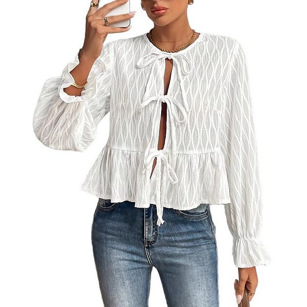Женская блузка с пышными рукавами, баской и шнуровкой Yesfashion, White
Женская блузка с пышными рукавами, баской и шнуровкой Yesfashion, White