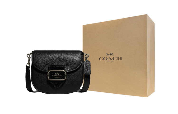 COACH Кожаная седельная сумка через плечо маленькая женская черная