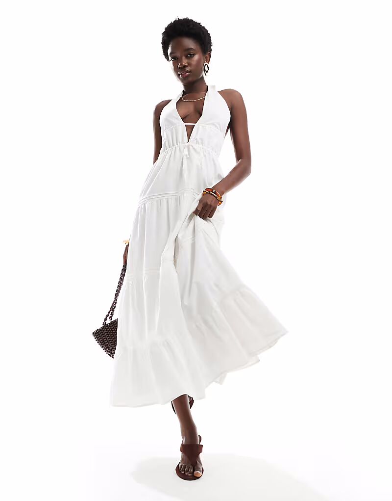 Платье макси Bershka с вырезом халтернеем, многослойное, белого цвета
Платье макси Bershka с вырезом халтернеем, многослойное, белого цвета