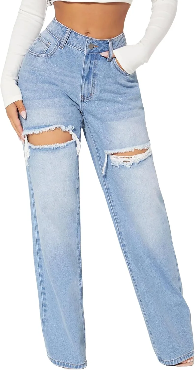 Женские джинсы distressed straight leg high waisted KKSONG
Женские джинсы distressed straight leg high waisted KKSONG