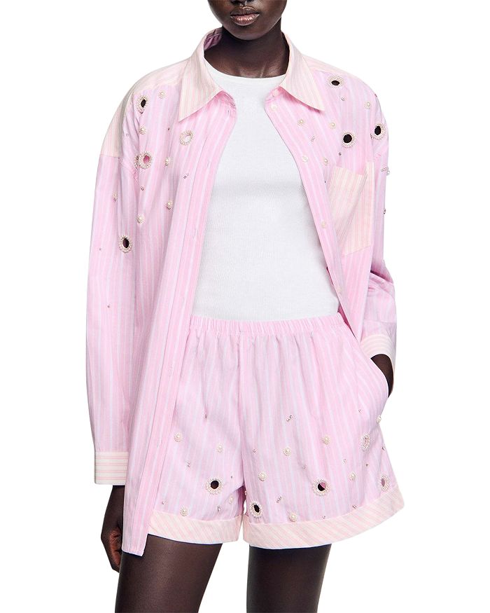 Полосатая блуза с камнями Sandro, розовый
Полосатая блуза с камнями Sandro, розовый