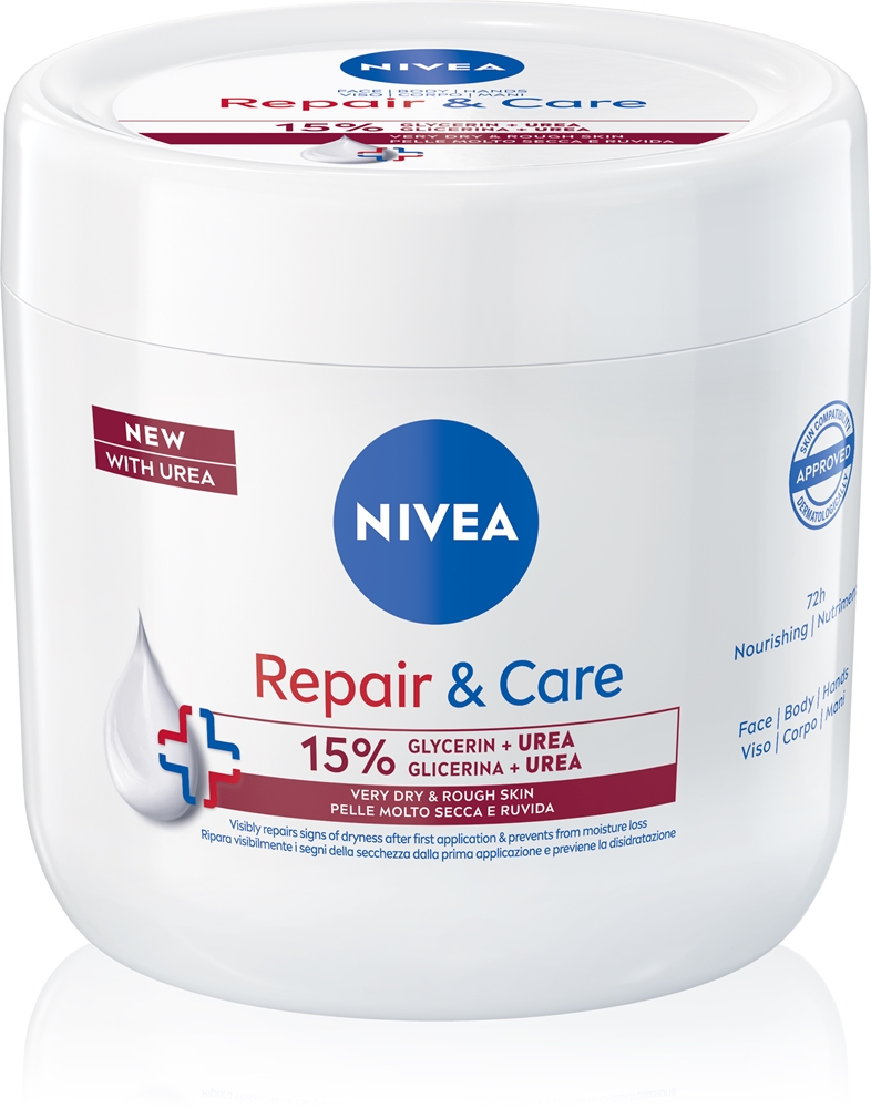 Восстанавливающий крем для тела с мочевиной Repair & Care для сухой и очень сухой кожи Nivea, 400 мл
Восстанавливающий крем для тела с мочевиной Repair & Care для сухой и очень сухой кожи Nivea, 400 мл