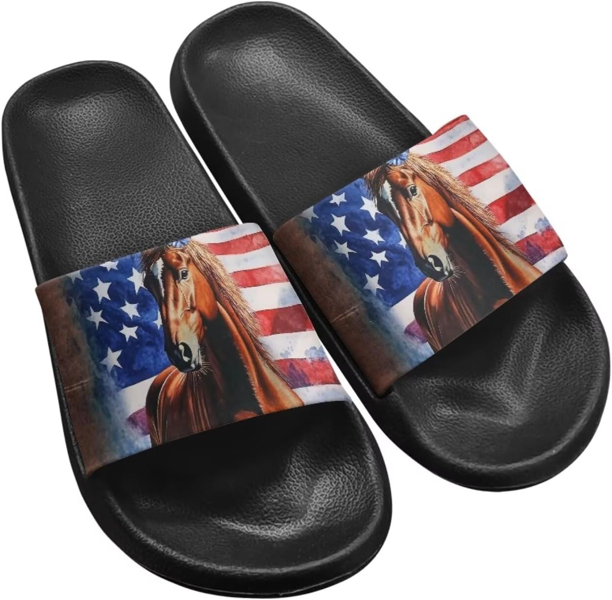 Женские шлепанцы Jeiento с открытым носком, сандалии для отдыха, мягкие пляжные туфли с противоскользящей подошвой, American Flag Horse
Женские шлепанцы Jeiento с открытым носком, сандалии для отдыха, мягкие пляжные туфли с противоскользящей подошвой, American Flag Horse