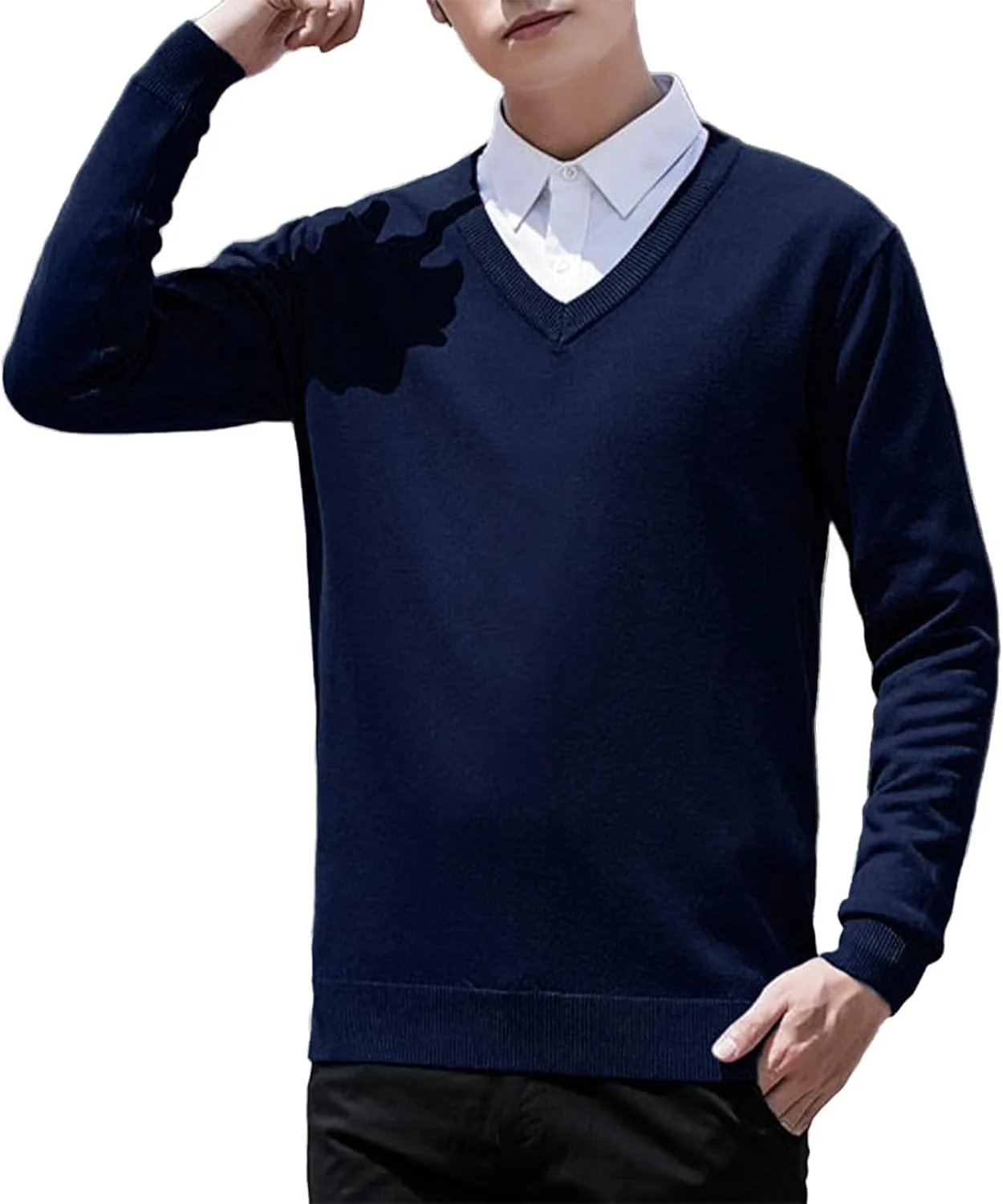 Мужской свитер V-образным вырезом легкий с длинным рукавом
Мужской свитер V-образным вырезом легкий с длинным рукавом