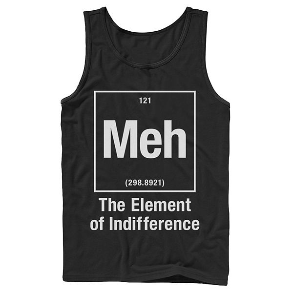 Мужская футболка с принтом периодической таблицы Meh element of indifference Licensed Character
Мужская футболка с принтом периодической таблицы Meh element of indifference Licensed Character