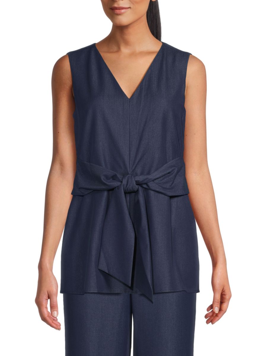 Топ без рукавов с бантом спереди Halston, цвет Dark Wash Denim
Топ без рукавов с бантом спереди Halston, цвет Dark Wash Denim