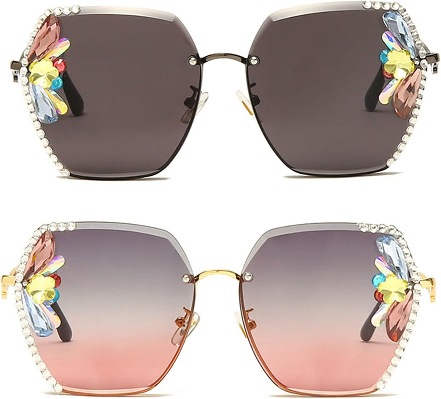 Солнцезащитные очки Willochra большого размера без оправы для женщин, очки с прозрачными линзами, большие солнцезащитные очки, солнцезащитные очки с градиентными линзами, солнцезащитные очки с бриллиантами, 2pcs-black&purple Pink
Солнцезащитные очки Willochra большого размера без оправы для женщин, очки с прозрачными линзами, большие солнцезащитные очки, солнцезащитные очки с градиентными линзами, солнцезащитные очки с бриллиантами, 2pcs-black&purple Pink