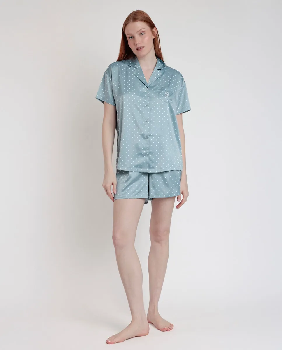 Женская короткая открытая атласная пижама с вышитыми деталями Admas, цвет Verde Agua
Женская короткая открытая атласная пижама с вышитыми деталями Admas, цвет Verde Agua
