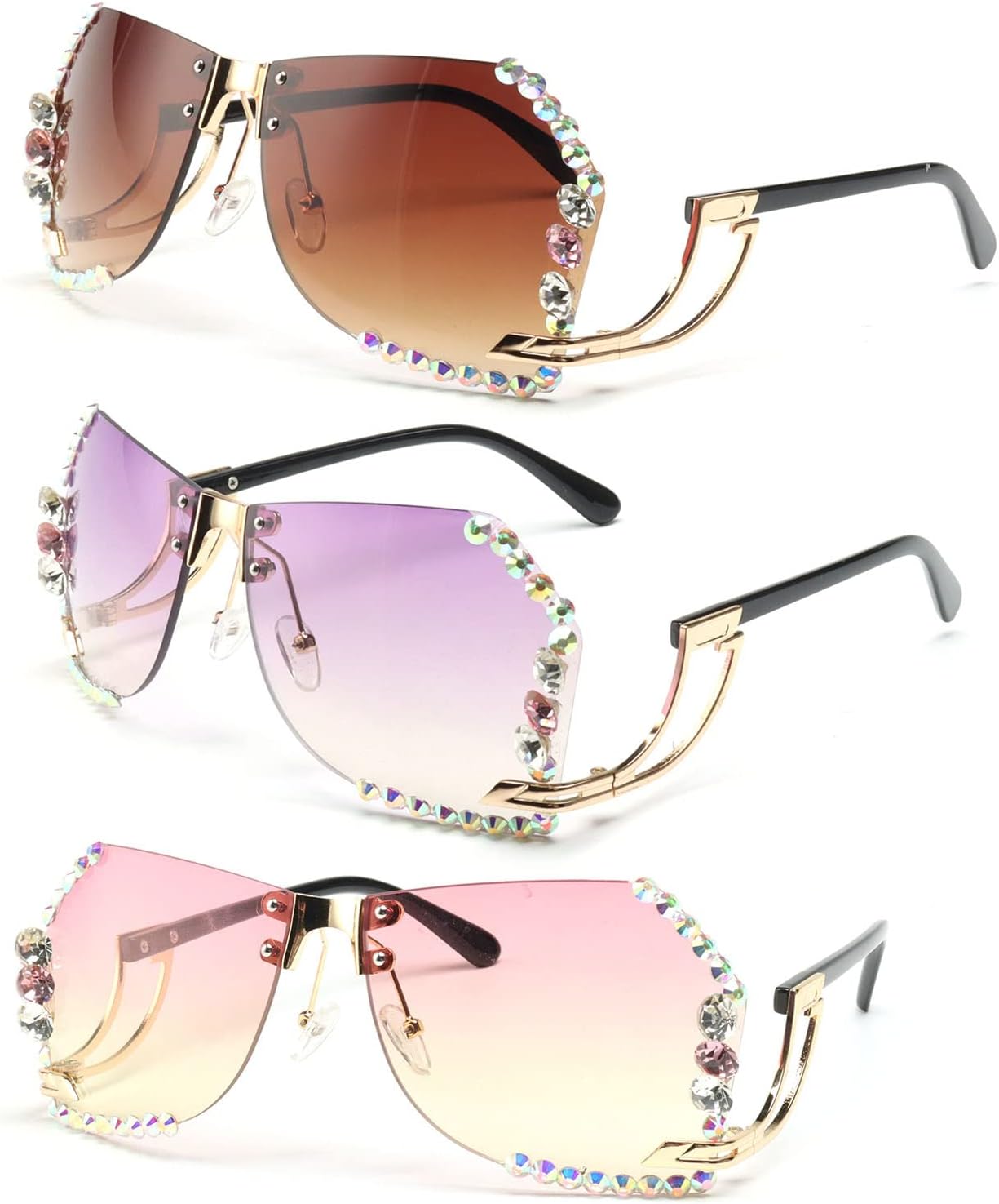 COTIA Винтажные модные солнцезащитные очки большого размера без оправы, украшенные стразами, для женщин и мужчин, с многоугольными кристаллами и бриллиантами, Brown&purple&pink Yellow
COTIA Винтажные модные солнцезащитные очки большого размера без оправы, украшенные стразами, для женщин и мужчин, с многоугольными кристаллами и бриллиантами, Brown&purple&pink Yellow