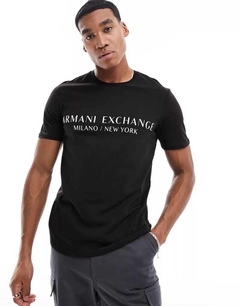 Черная футболка с линейным логотипом Armani Exchange
Черная футболка с линейным логотипом Armani Exchange