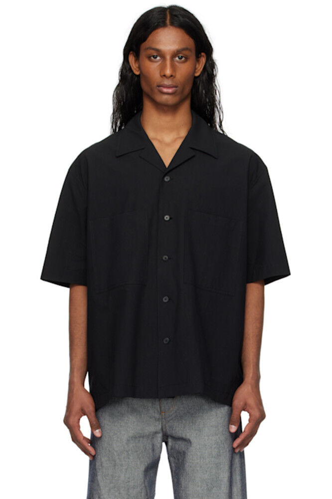 Черная нейлоновая поплиновая рубашка Solid Homme 
Черная нейлоновая поплиновая рубашка Solid Homme