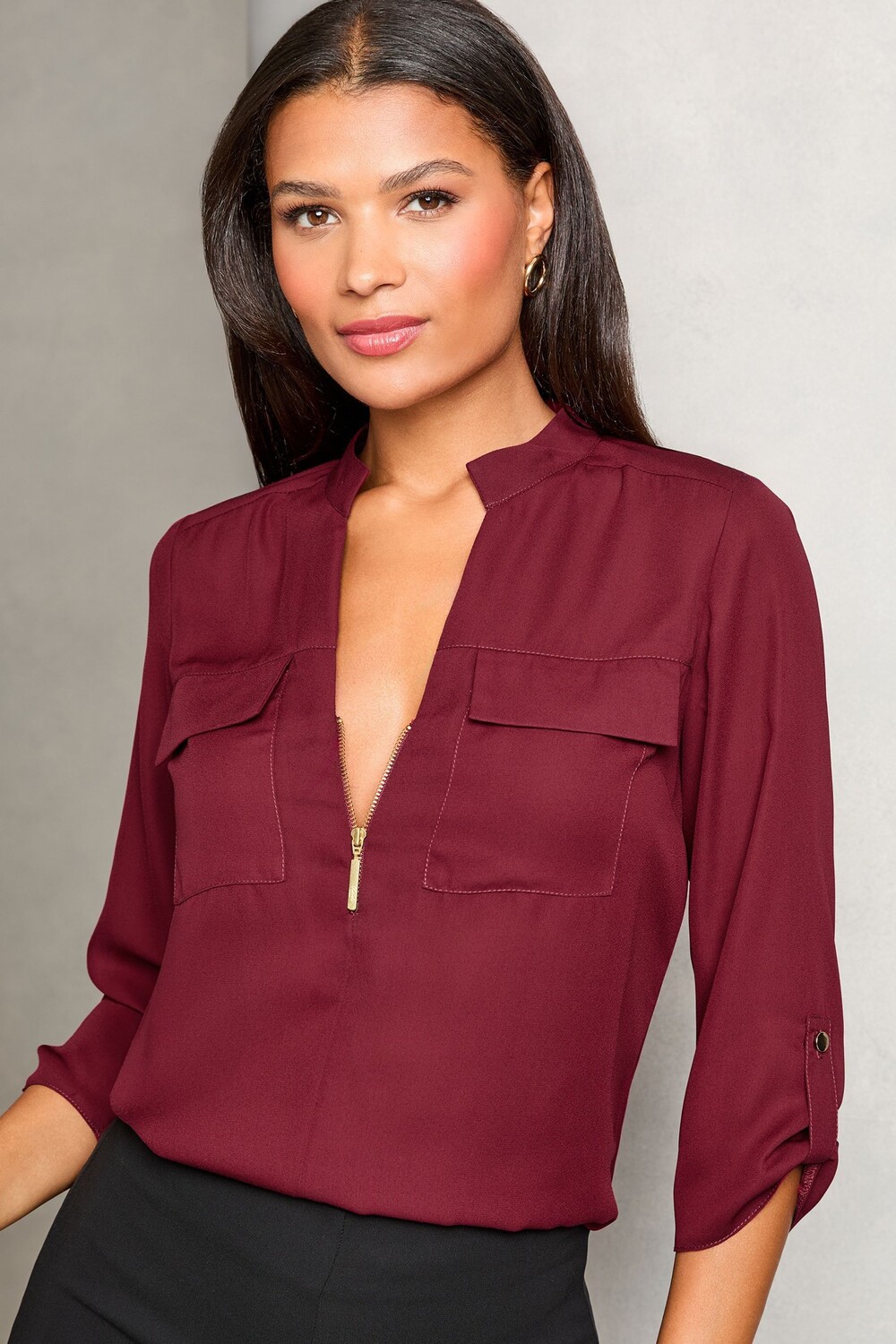 Блузка с карманом молнией спереди Lipsy, бургундия 
Блузка с карманом молнией спереди Lipsy, бургундия