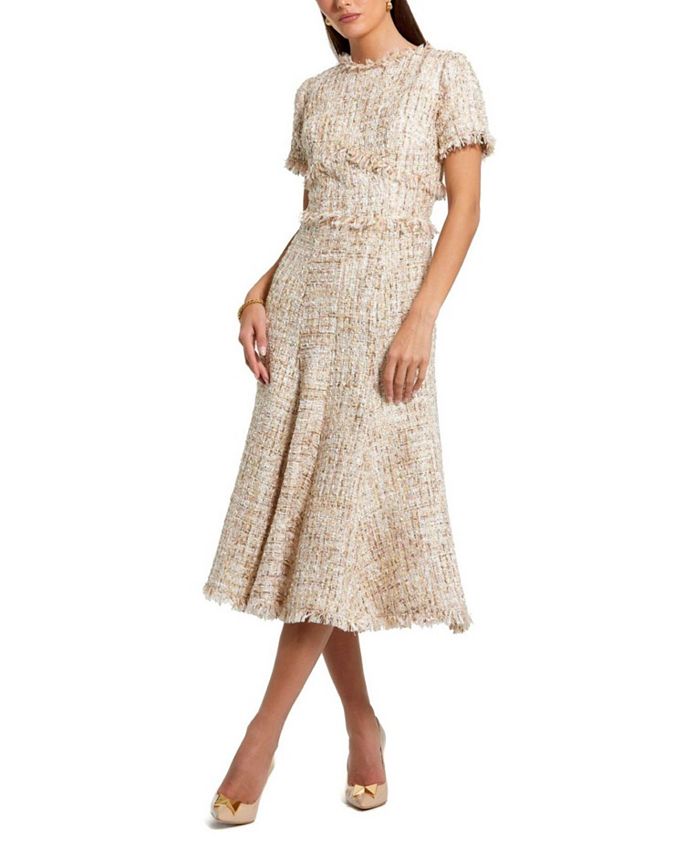 Платье-миди с короткими рукавами из букле А-силуэта Mac Duggal, розовый
Платье-миди с короткими рукавами из букле А-силуэта Mac Duggal, розовый