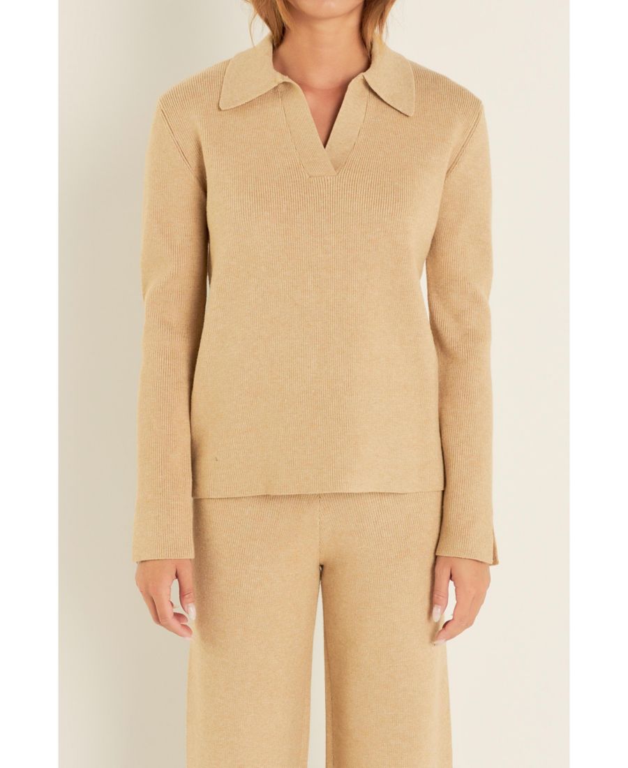 Женский вязаный свитер с воротником English Factory, Camel
Женский вязаный свитер с воротником English Factory, Camel