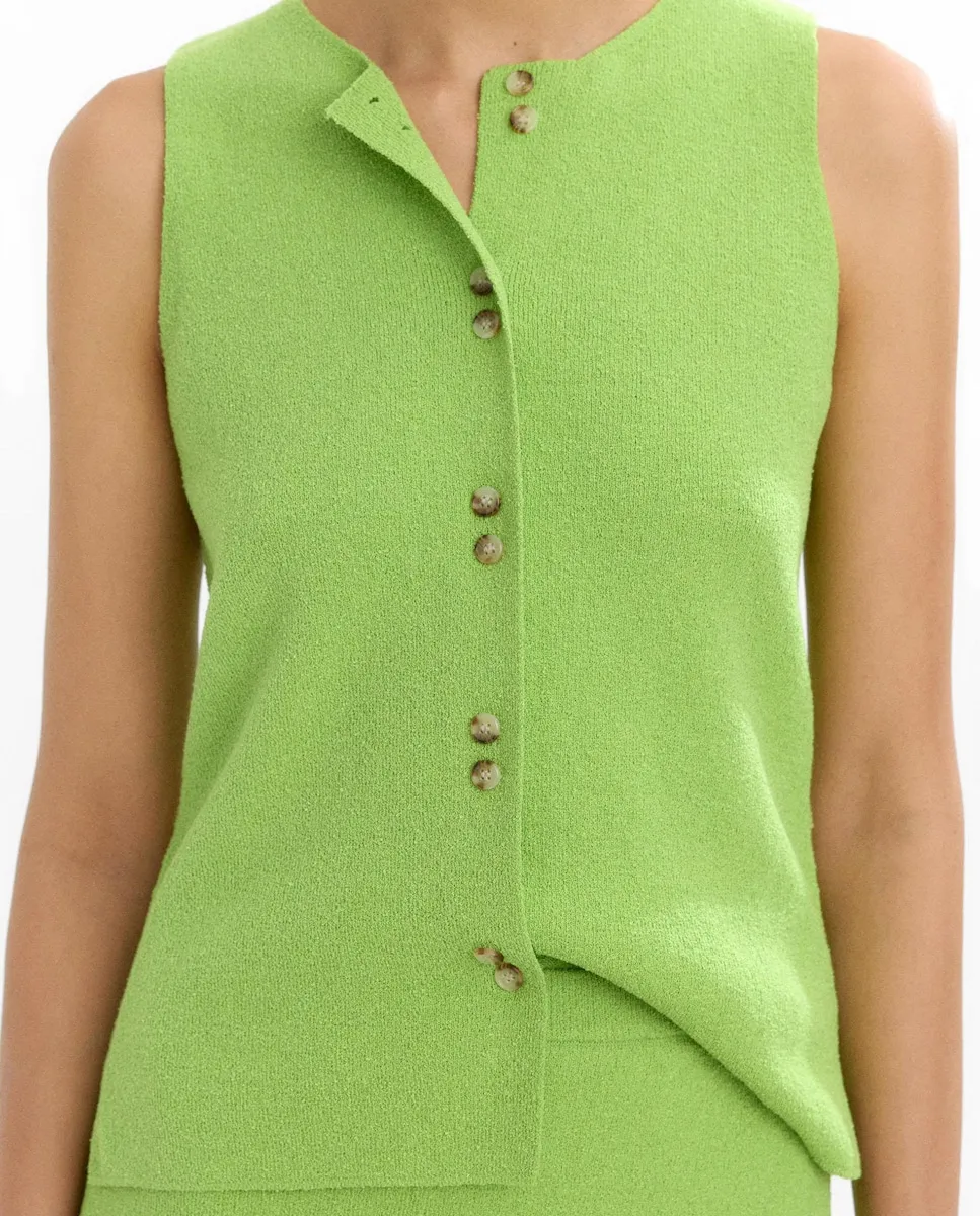Женский топ из трикотажа без рукавов с пуговицами Parfois, зеленый 
Женский топ из трикотажа без рукавов с пуговицами Parfois, зеленый