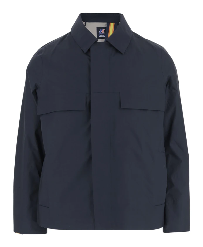 Ветрозащитная хлопковая куртка с полосатым логотипом. K-Way, синий
Ветрозащитная хлопковая куртка с полосатым логотипом. K-Way, синий