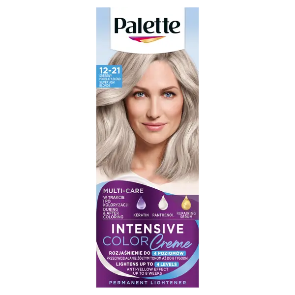 Крем-краска для волос осветлитель 12-21 серебристо-пепельный блондин, 1 упаковка. Palette Intensive color creme, цвет 12-21 srebrny popielaty blond
Крем-краска для волос осветлитель 12-21 серебристо-пепельный блондин, 1 упаковка. Palette Intensive color creme, цвет 12-21 srebrny popielaty blond
