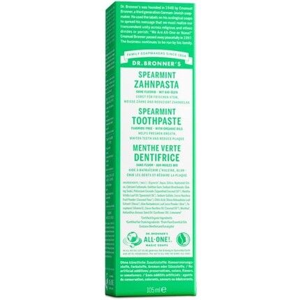 Зубная паста Dr Bronner'S All One с мятой и органическими ингредиентами, не содержащими фторидов, тюбик 105 мл, Dr. Bronner'S
Зубная паста Dr Bronner'S All One с мятой и органическими ингредиентами, не содержащими фторидов, тюбик 105 мл, Dr. Bronner'S