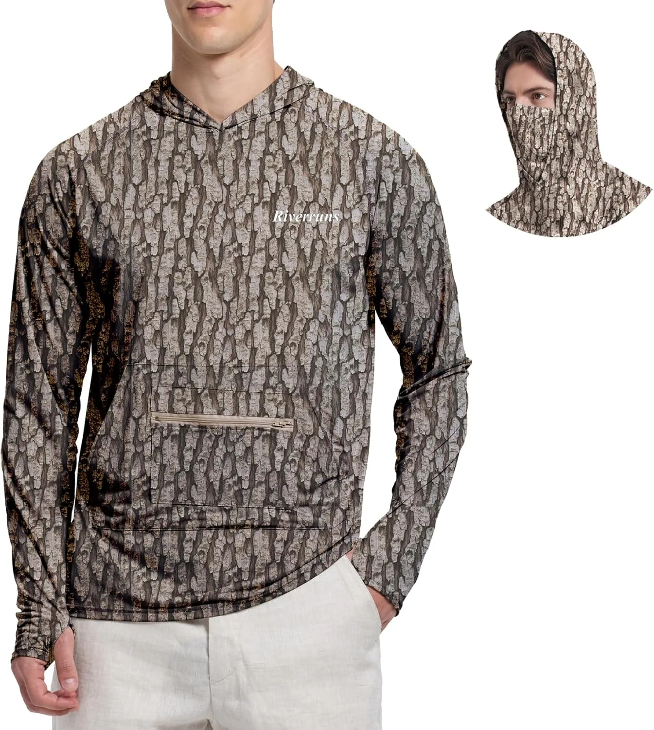 Мужской камуфляжный худи с маской, легкая длинная рубашка для рыбалки и походов Riverruns
Мужской камуфляжный худи с маской, легкая длинная рубашка для рыбалки и походов Riverruns