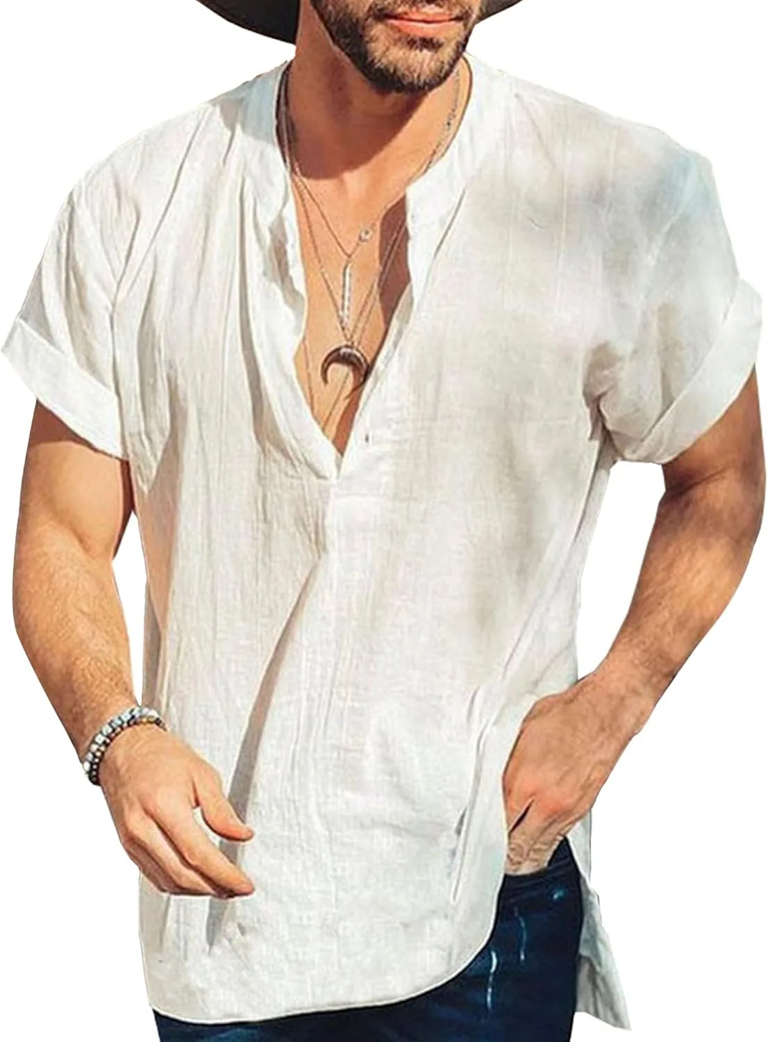 Мужская футболка из льна с V-образным вырезом и короткими рукавами Gsywaipei
Мужская футболка из льна с V-образным вырезом и короткими рукавами Gsywaipei