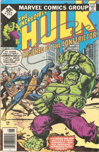 The Incredible Hulk #212 (Crushed By the Constrictor!) June 1977 (Marvel Comics)
The Incredible Hulk #212 (Crushed By the Constrictor!) June 1977 (Marvel Comics)