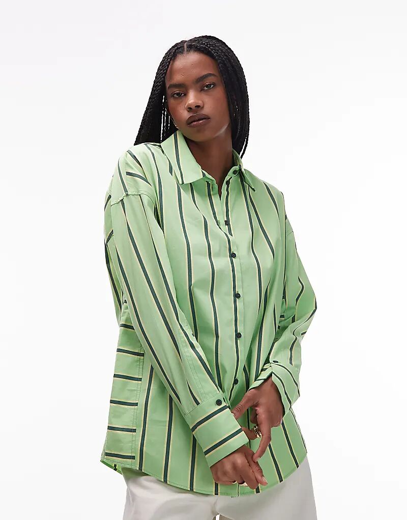 Рубашка Topshop оверсайз в зелено-желтую полоску 
Рубашка Topshop оверсайз в зелено-желтую полоску