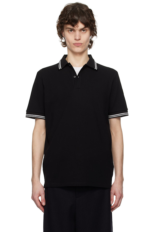 Поло из пике с хлопковой полосатой отделкой Moncler, черный
Поло из пике с хлопковой полосатой отделкой Moncler, черный