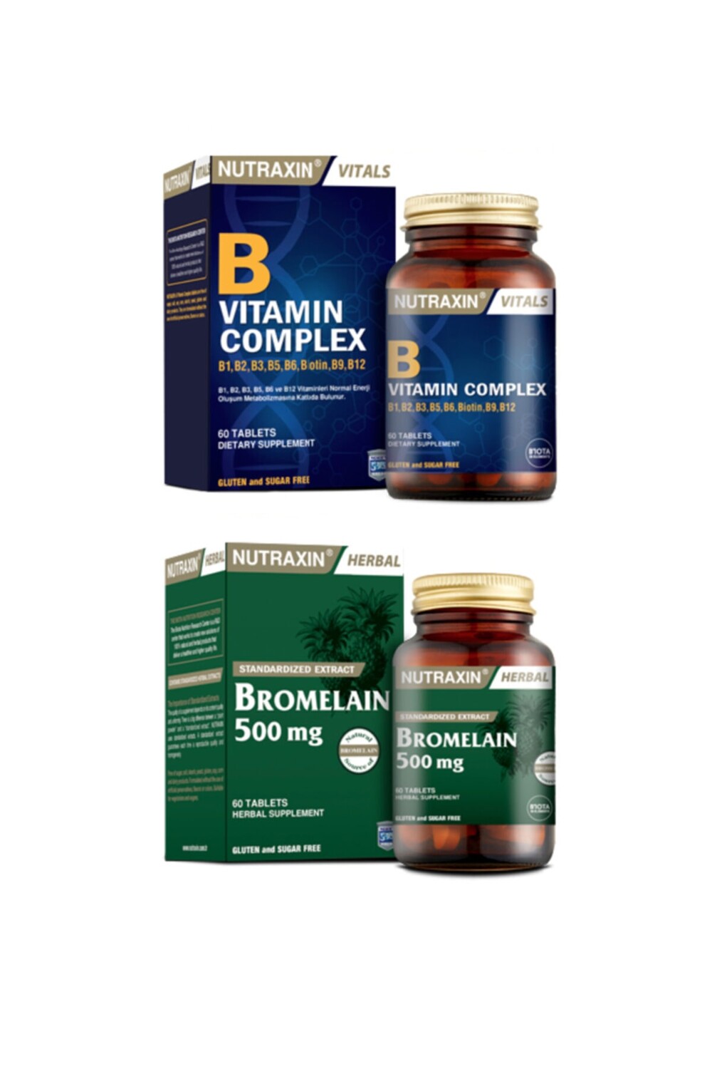 Nutraxin Комплекс витаминов группы В, содержащий B1, B2, B3, B5, B6, B12 60 таблеток + ананасовый бромелайн 60 капсул
Nutraxin Комплекс витаминов группы В, содержащий B1, B2, B3, B5, B6, B12 60 таблеток + ананасовый бромелайн 60 капсул