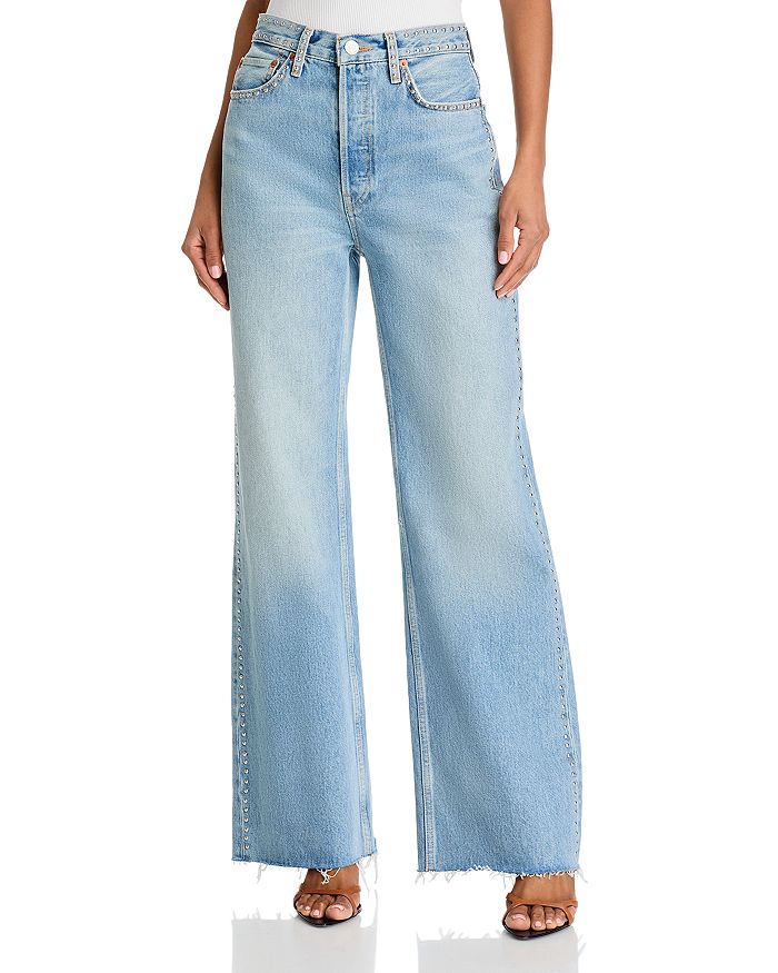 Джинсы 70s Studded Ultra High Rise Straight с потертостью в стиле 60-х и заклепками RE/DONE, синий
Джинсы 70s Studded Ultra High Rise Straight с потертостью в стиле 60-х и заклепками RE/DONE, синий