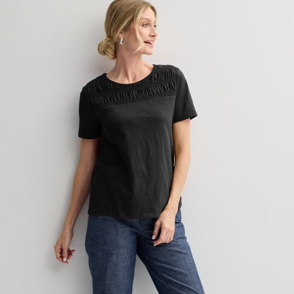 Женская футболка с круглым вырезом и сборками Croft & Barrow, черный
Женская футболка с круглым вырезом и сборками Croft & Barrow, черный