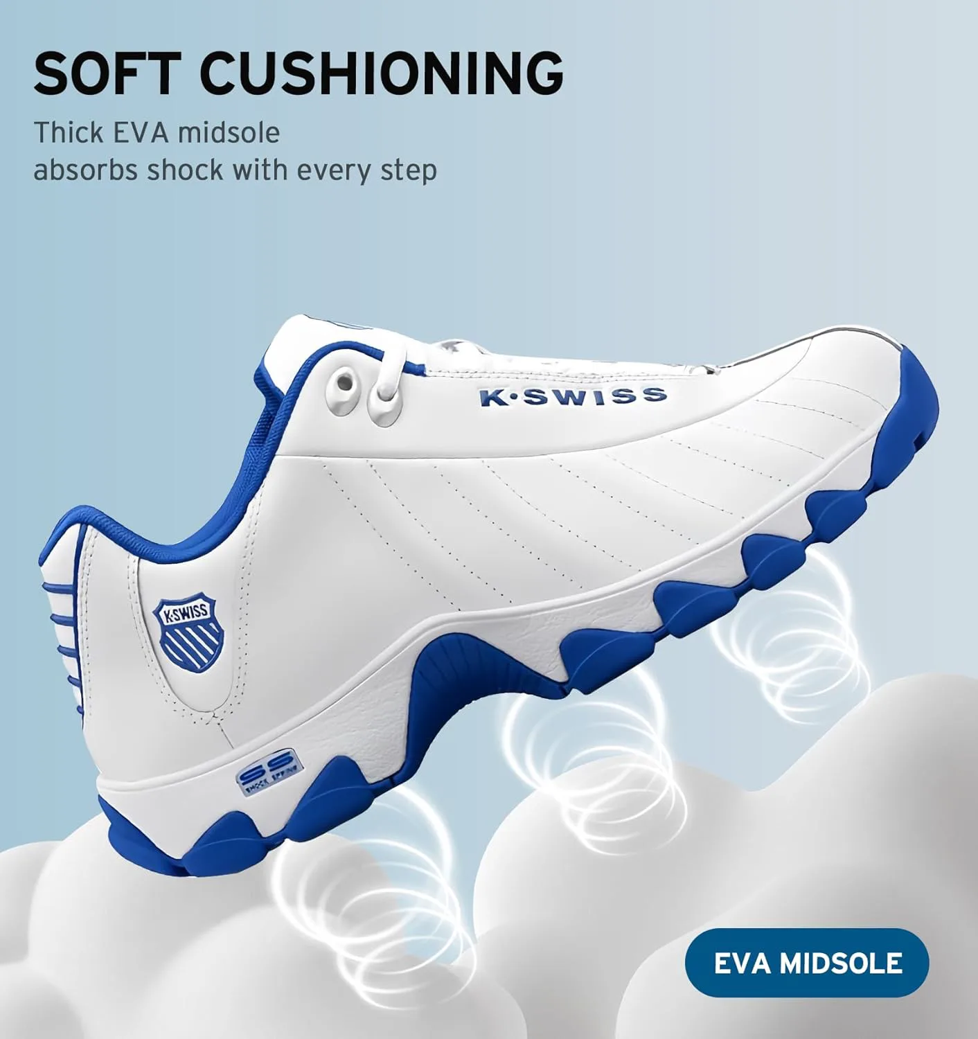 Мужские кроссовки K-Swiss ST329 CMF, широкие теннисные кроссовки для мужчин, прогулочная обувь с кожаным верхом, белый/синий
Мужские кроссовки K-Swiss ST329 CMF, широкие теннисные кроссовки для мужчин, прогулочная обувь с кожаным верхом, белый/синий