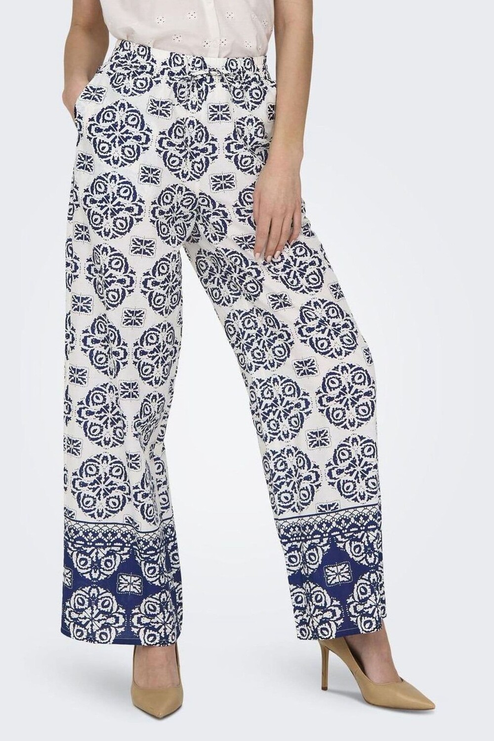 Широкие брюки с мозаичным принтом и каймой Jdy, синий 
Широкие брюки с мозаичным принтом и каймой Jdy, синий