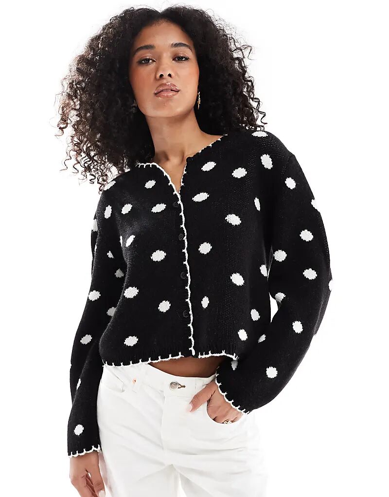 Кардиган Miss Selfridge в горошек, выполненный методом одеяла, черного цвета 
Кардиган Miss Selfridge в горошек, выполненный методом одеяла, черного цвета