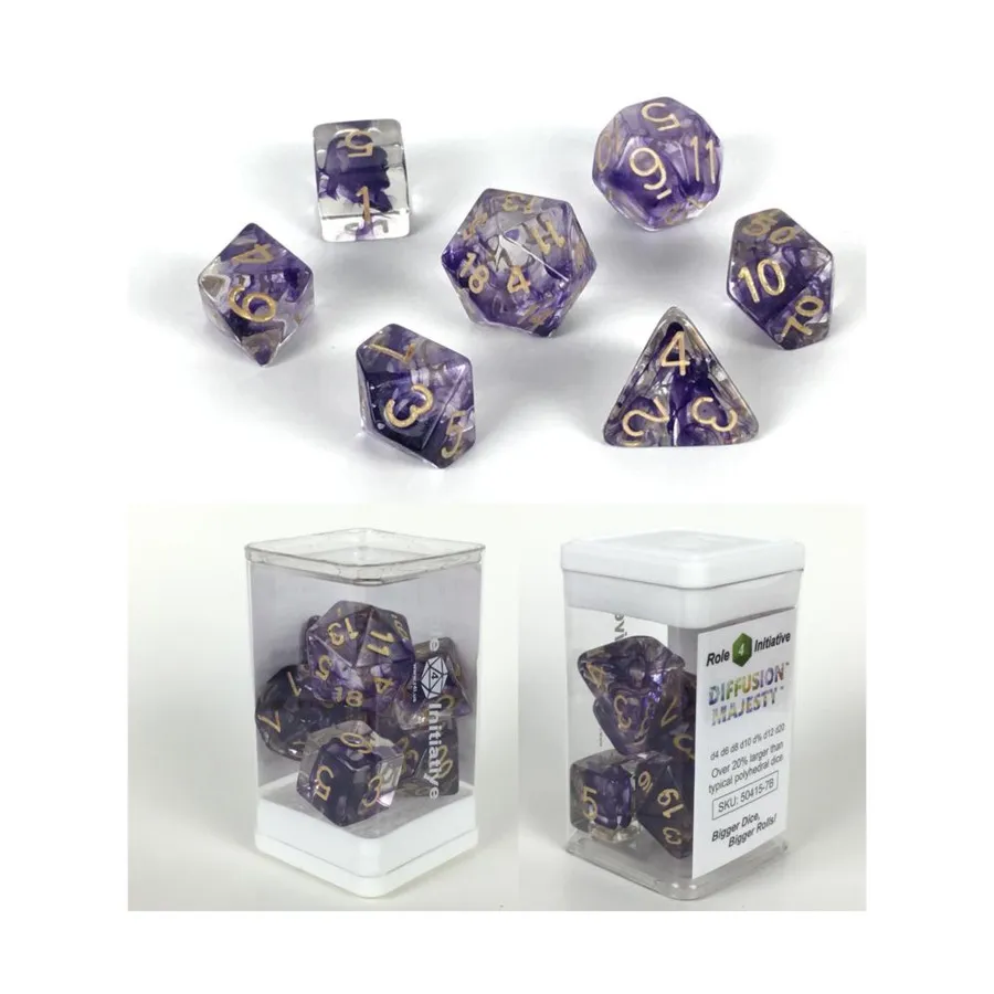 Многогранные игральные кости — Majesty с белыми цифрами (7), Game Dice - Diffusion (Role 4 Initiative)
Многогранные игральные кости — Majesty с белыми цифрами (7), Game Dice - Diffusion (Role 4 Initiative)