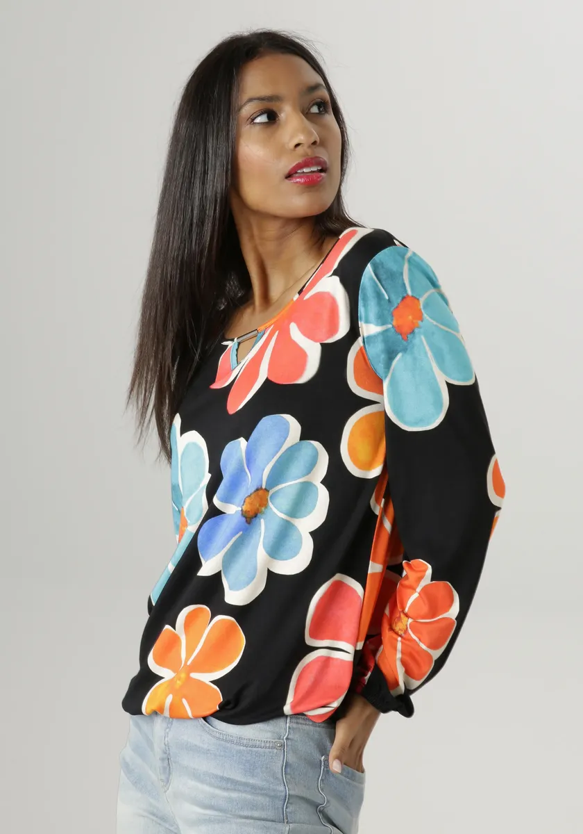 Рубашка Aniston SELECTED с длинными рукавами, вырезом и ярким цветочным принтом, красный
Рубашка Aniston SELECTED с длинными рукавами, вырезом и ярким цветочным принтом, красный