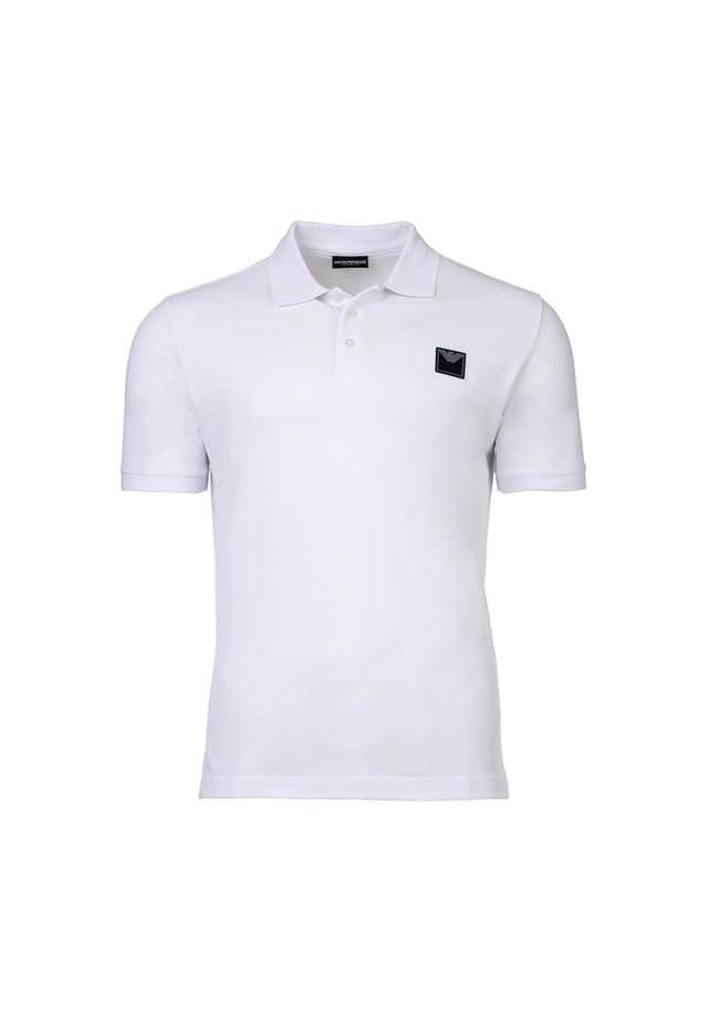 Рубашка поло - Essential Pique классический крой хлопок однотонная Emporio Armani, белый 
Рубашка поло - Essential Pique классический крой хлопок однотонная Emporio Armani, белый