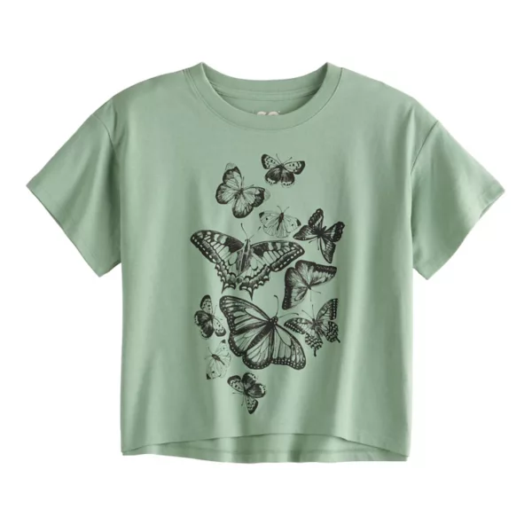Детская и женская футболка с коротким рукавом и принтом, прямая линия, размеры 6-20, обычные и плюс So, цвет butterflies 
Детская и женская футболка с коротким рукавом и принтом, прямая линия, размеры 6-20, обычные и плюс So, цвет butterflies