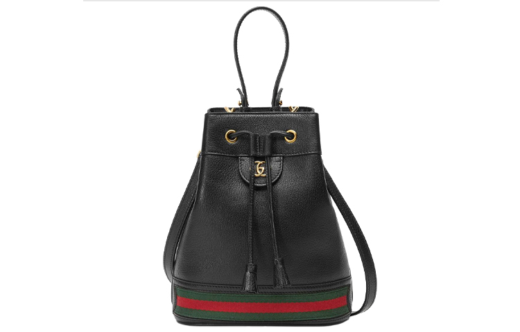 Ophidia Кожаная Сумка Бакет Переносная Нагрудная Сумка Через Плечо Маленького Размера Женская Черная GUCCI