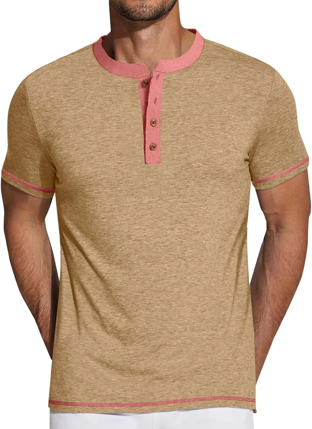 Мужская футболка хенли с коротким рукавом, летняя базовая
Мужская футболка хенли с коротким рукавом, летняя базовая